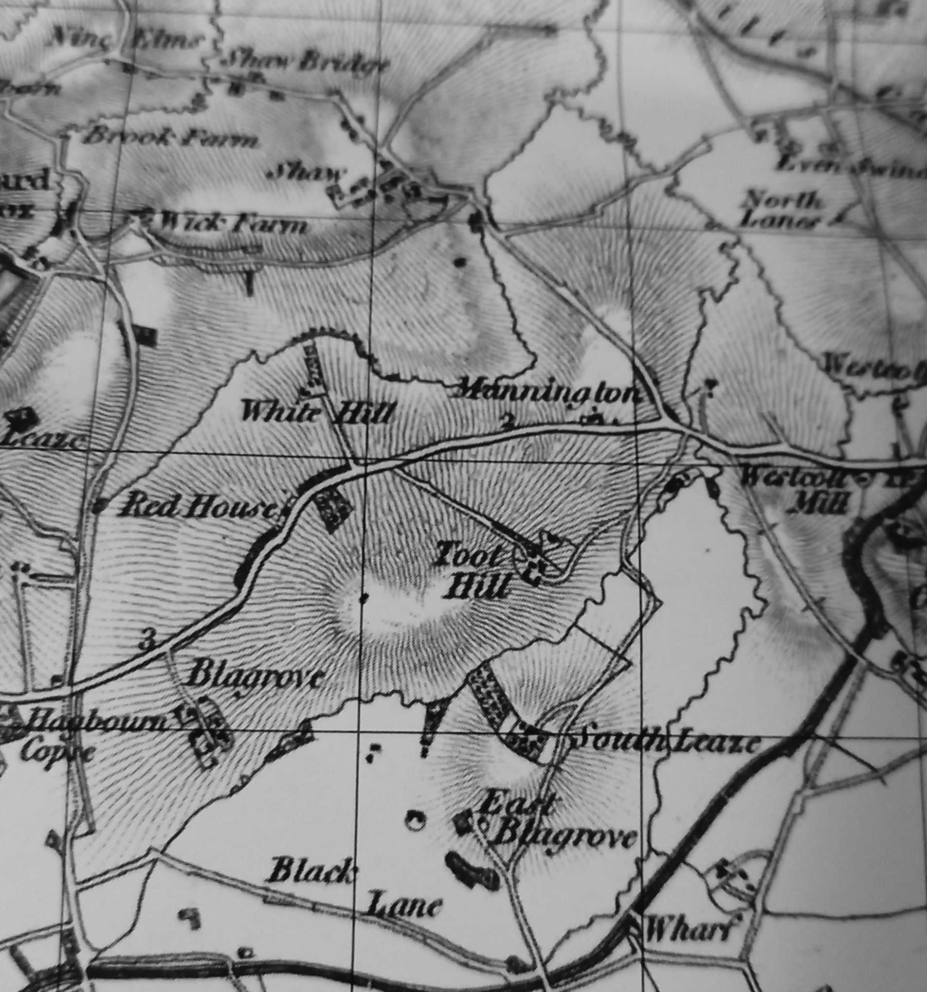 A birds-eye likeness of the land around Toothill.